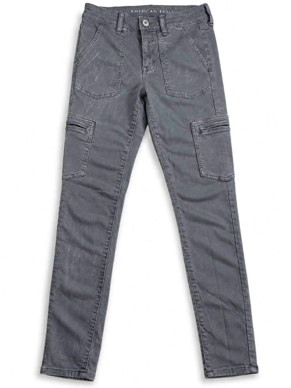American Eagle Cargo-Inspired Grey Wash‎ Jeans Womens 4 High Rise Zipper